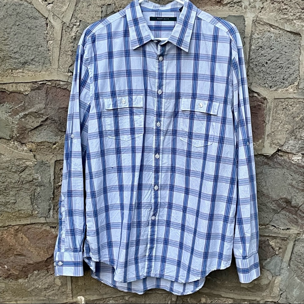 Perry Ellis XL Men’s Blue Print Button Down Shirt
